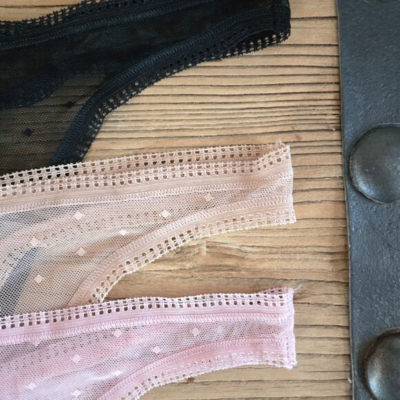 Victoria's Secret Mesh Pokadot Basic Colors Thong Bundle Sz Small New - Picture 2 of 5